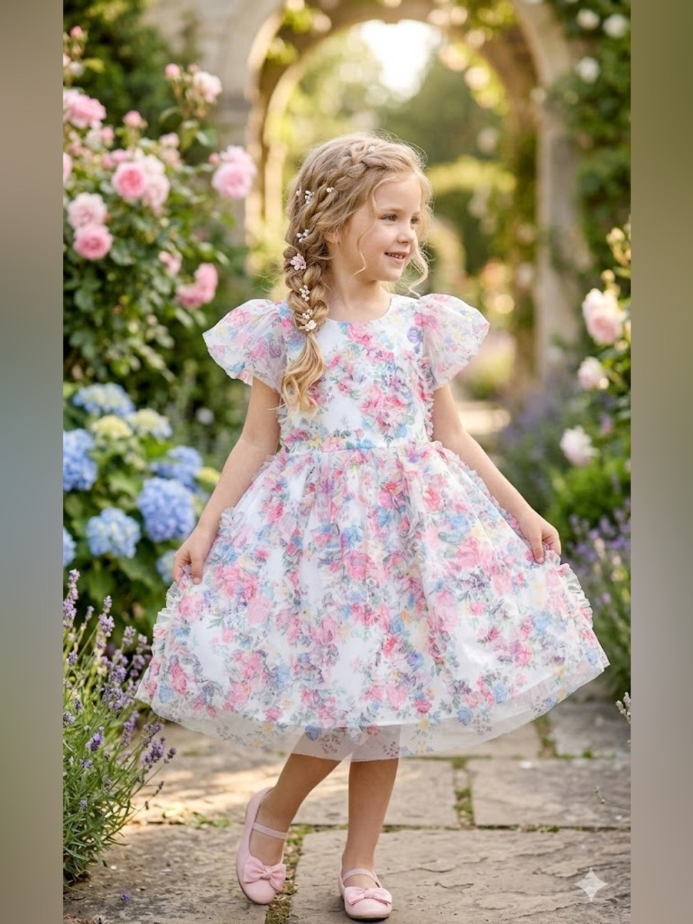 Kensie Girl Floral Ruffled Party Dress - Pink Blue White